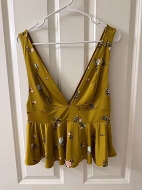 Urban Outfitters Mustard Floral V-Neck Peplum Tank